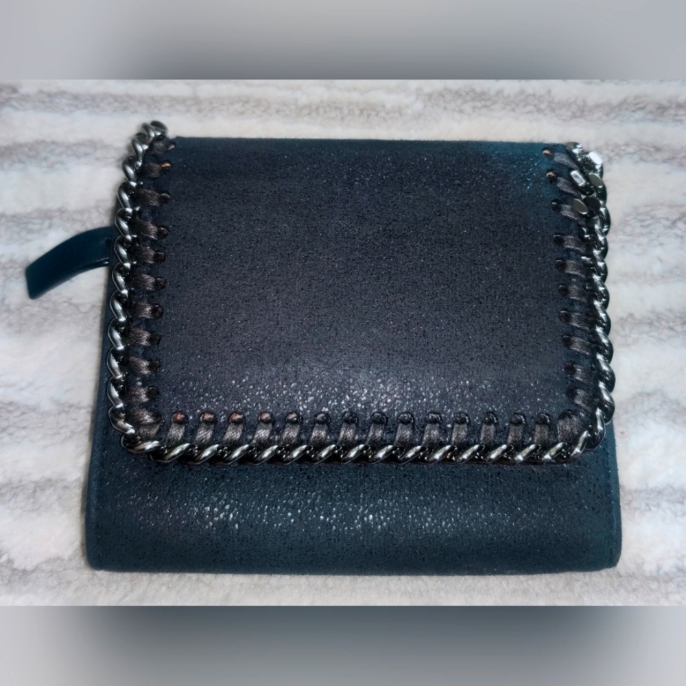 Stella McCartney Black compact wallet with steel edges LOW START